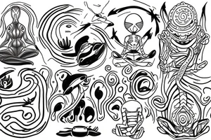 simple full body alien meditating line work tattoo idea