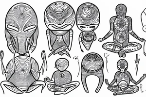 simple full body alien meditating line work tattoo idea