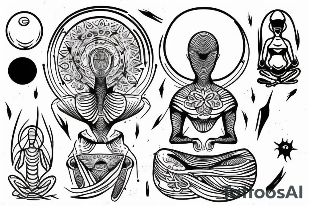 simple full body alien meditating line work tattoo idea