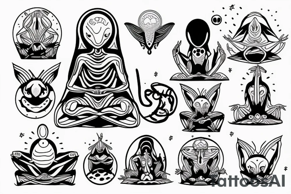 simple alien meditating line work tattoo idea