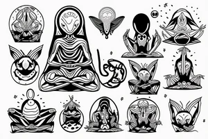 simple alien meditating line work tattoo idea