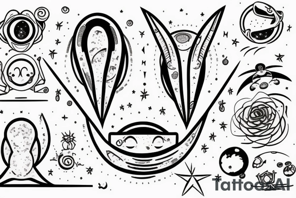 simple alien meditating line work tattoo idea