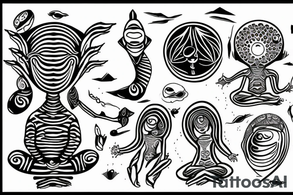 simple alien meditating line work tattoo idea