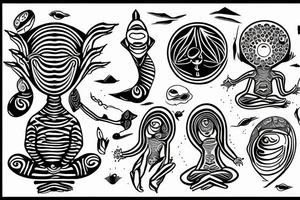 simple alien meditating line work tattoo idea