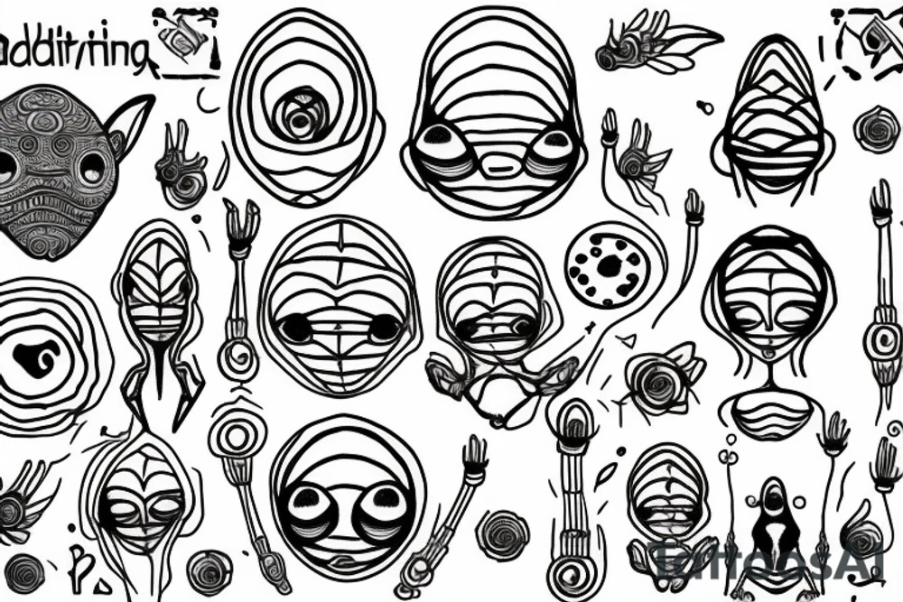 simple alien meditating line work tattoo idea