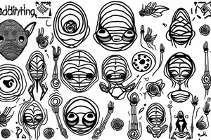 simple alien meditating line work tattoo idea