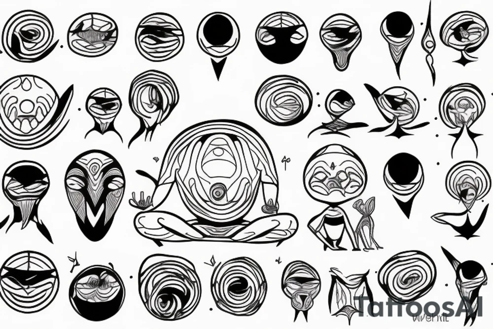 simple alien meditating line work tattoo idea