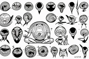 simple alien meditating line work tattoo idea