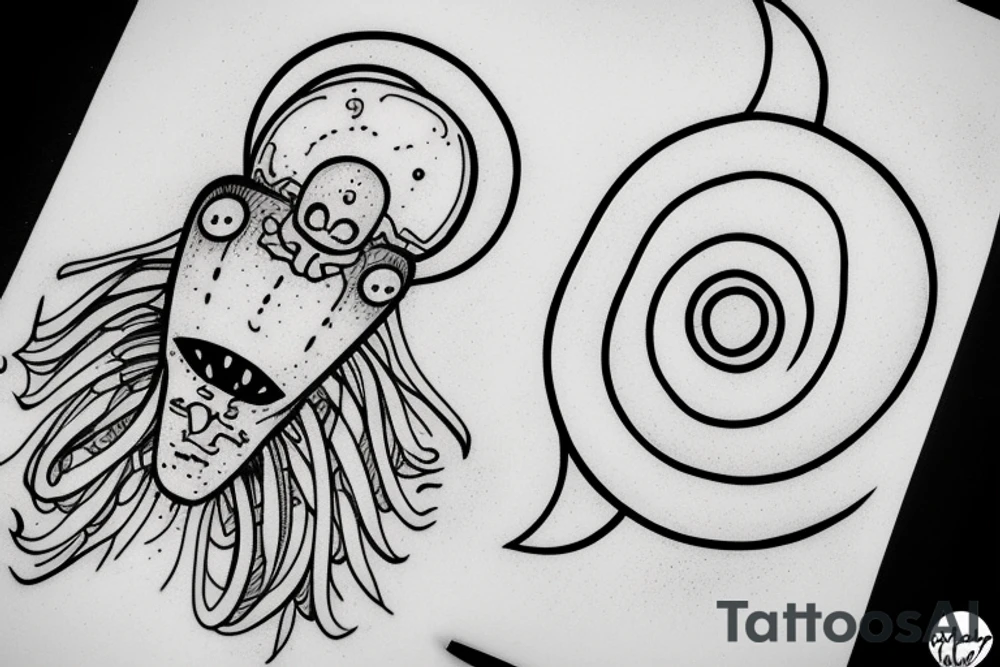 simple alien meditating line work tattoo idea