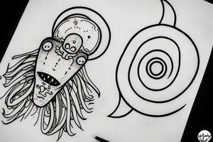 simple alien meditating line work tattoo idea