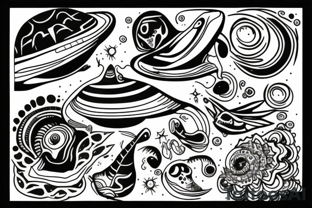 simple alien meditating line work tattoo idea
