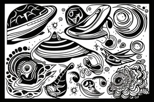 simple alien meditating line work tattoo idea