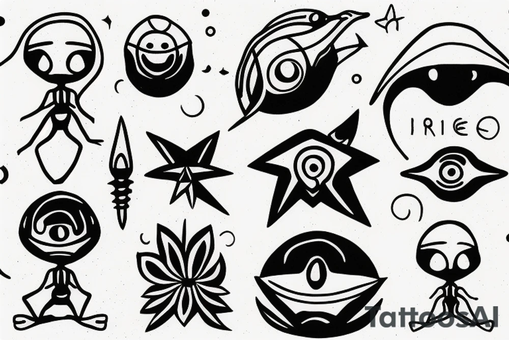 simple alien meditating line work tattoo idea