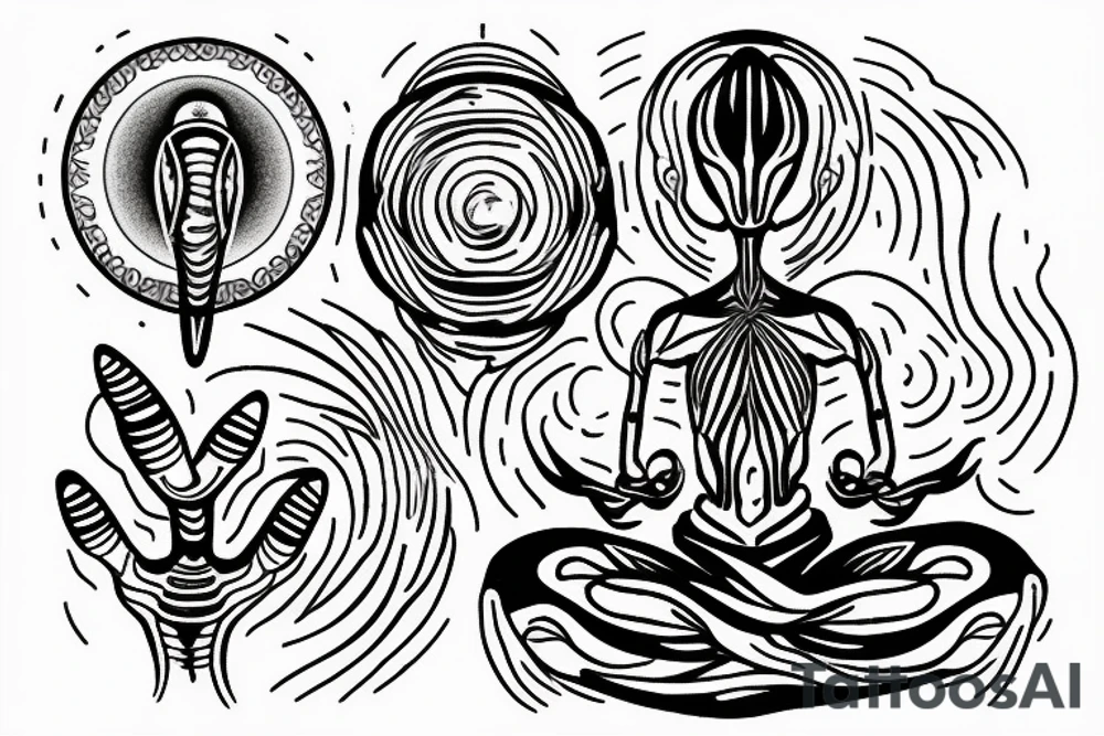 simple alien meditating line work tattoo idea