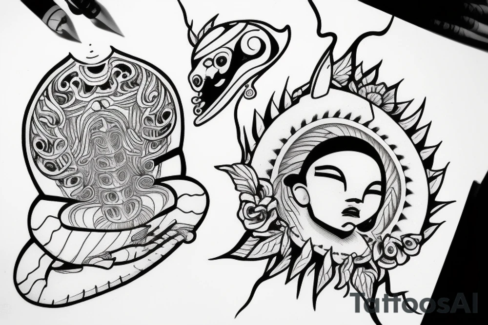 simple alien meditating line work tattoo idea