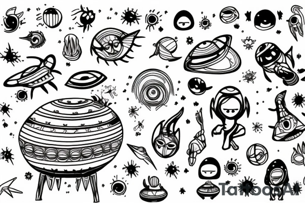 simple alien meditating line work tattoo idea