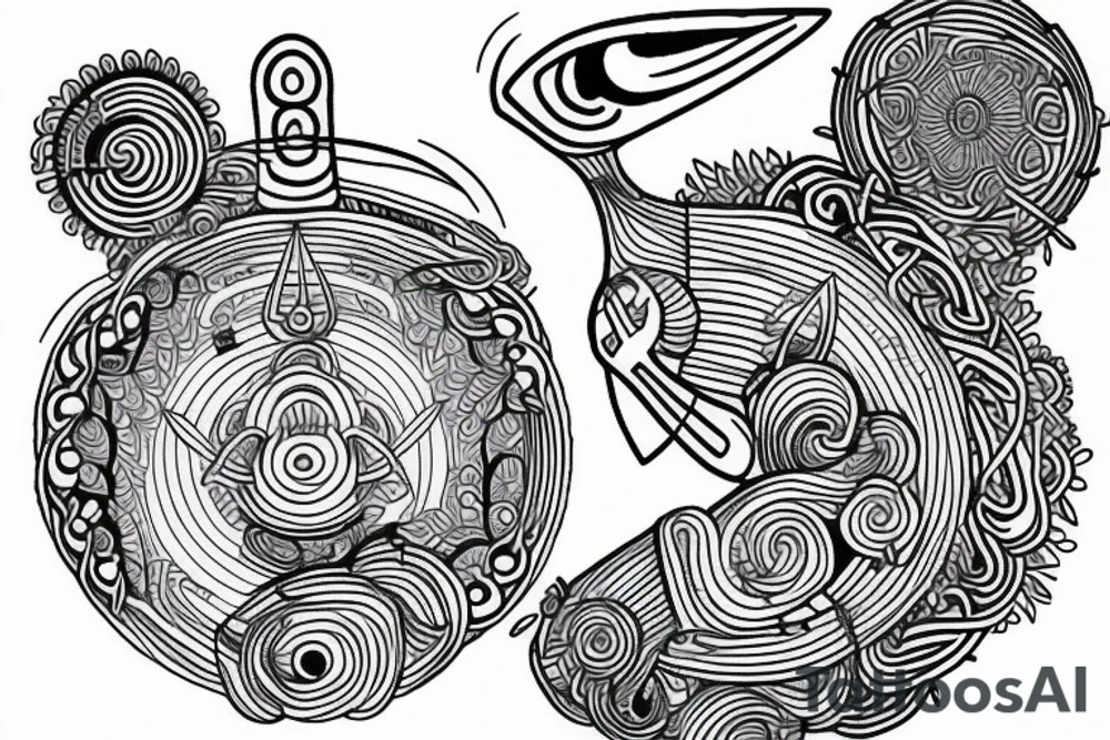 simple alien meditating line work tattoo idea