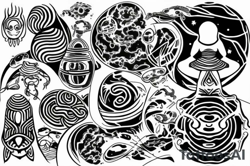 simple alien meditating line work tattoo idea