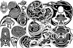 simple alien meditating line work tattoo idea