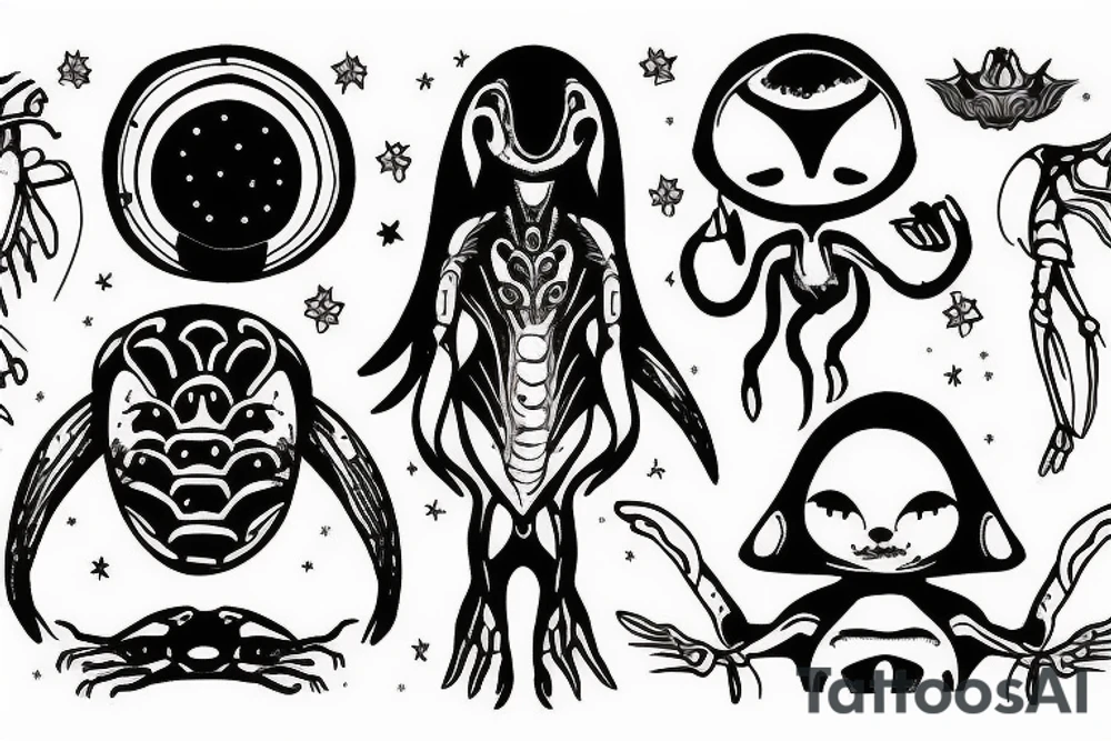 alien meditation simple tattoo idea