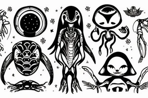 alien meditation simple tattoo idea