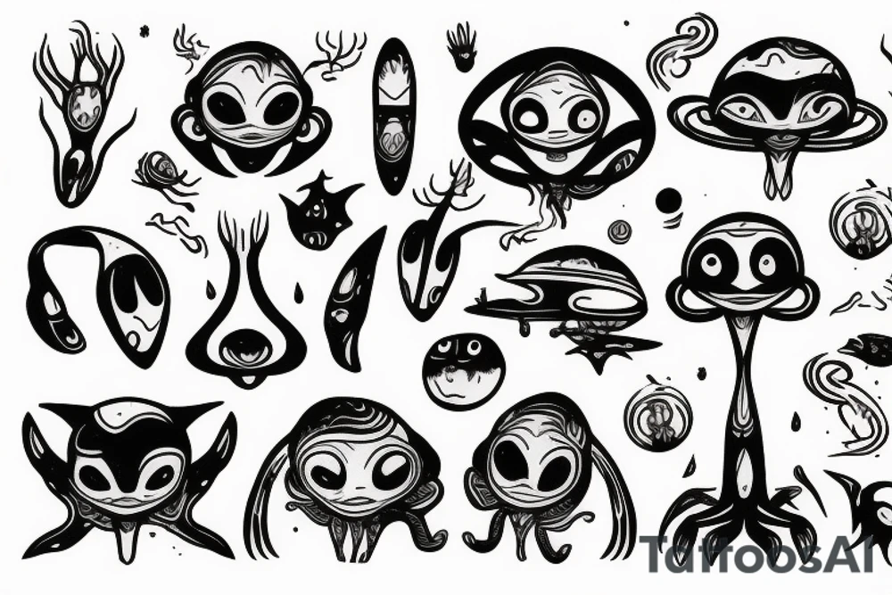 simple looking alien meditation tattoo idea