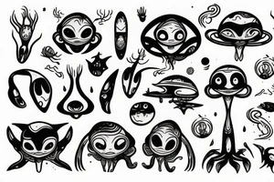 simple looking alien meditation tattoo idea