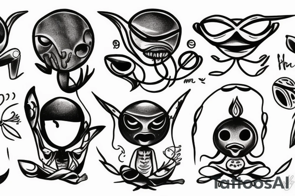 simple looking alien meditation tattoo idea