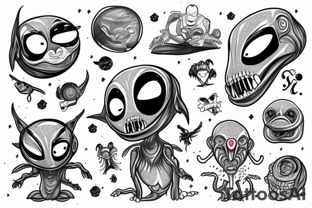 cartoon alien from images meditating tattoo idea