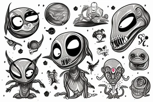 cartoon alien from images meditating tattoo idea