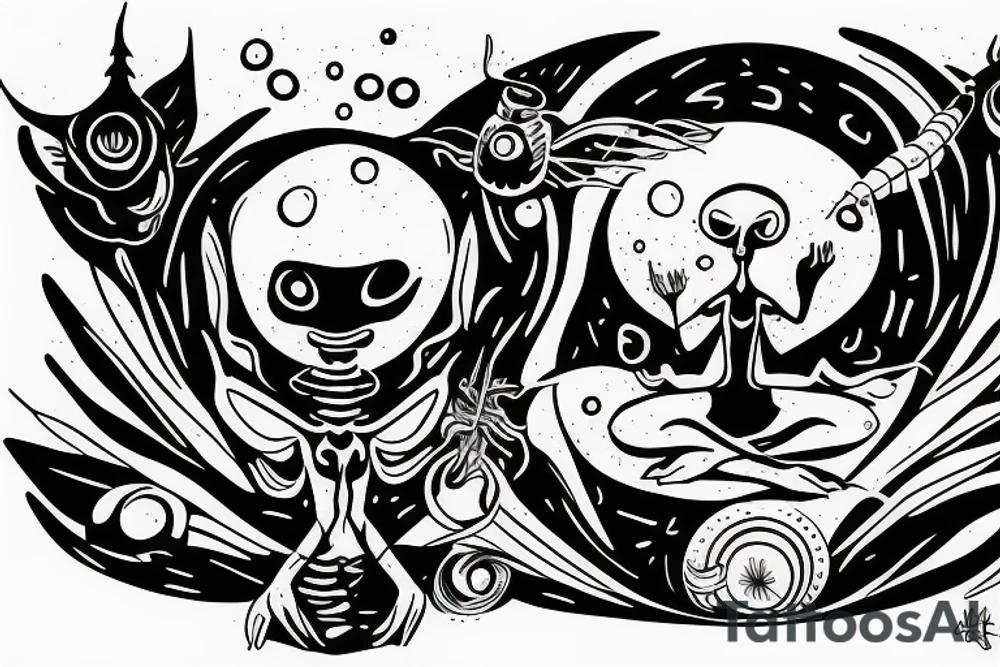 cartoon alien from images meditating tattoo idea