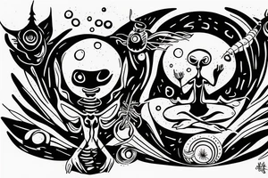 cartoon alien from images meditating tattoo idea