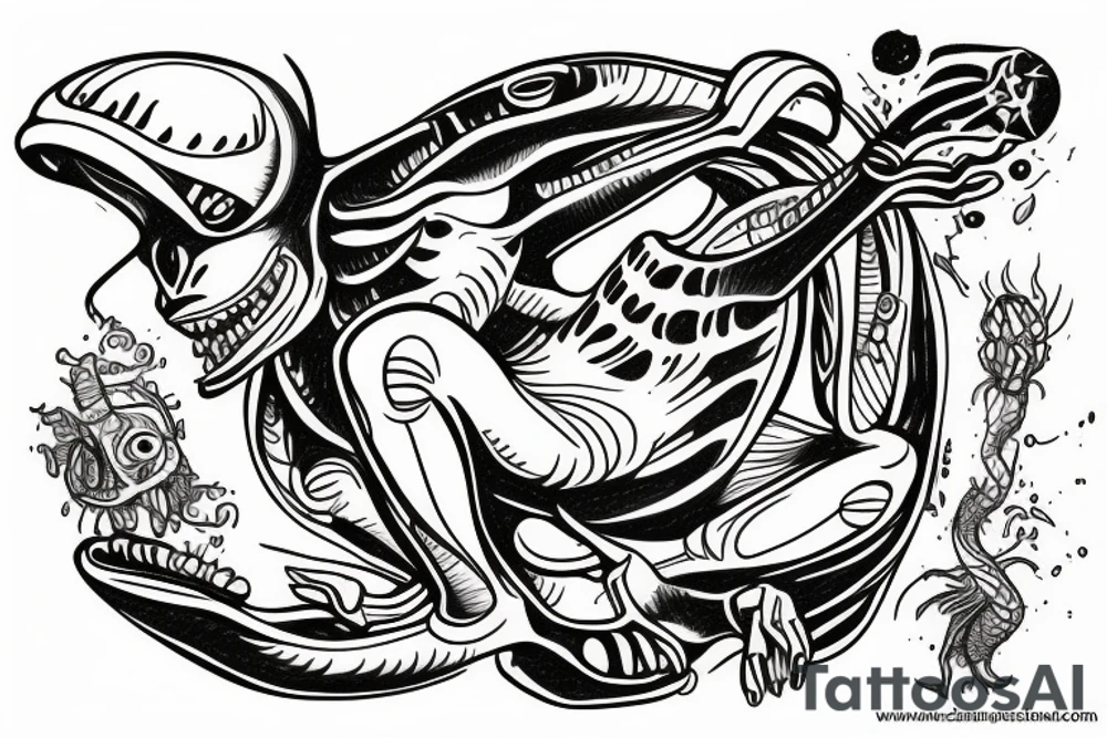 cartoon alien from images meditating tattoo idea