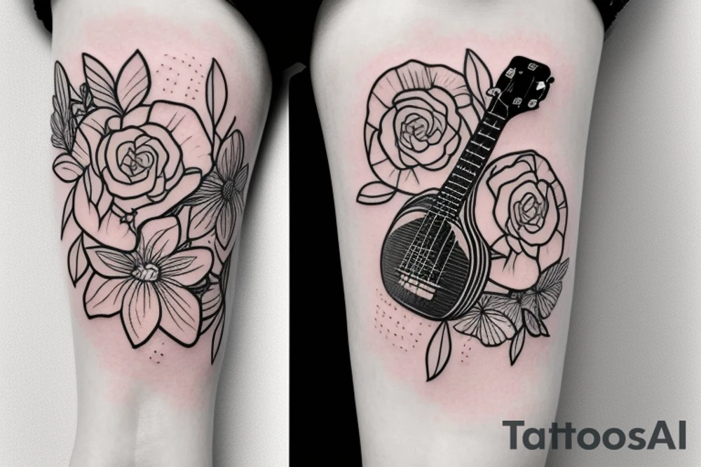 Florals wrapped around a ukulele tattoo idea