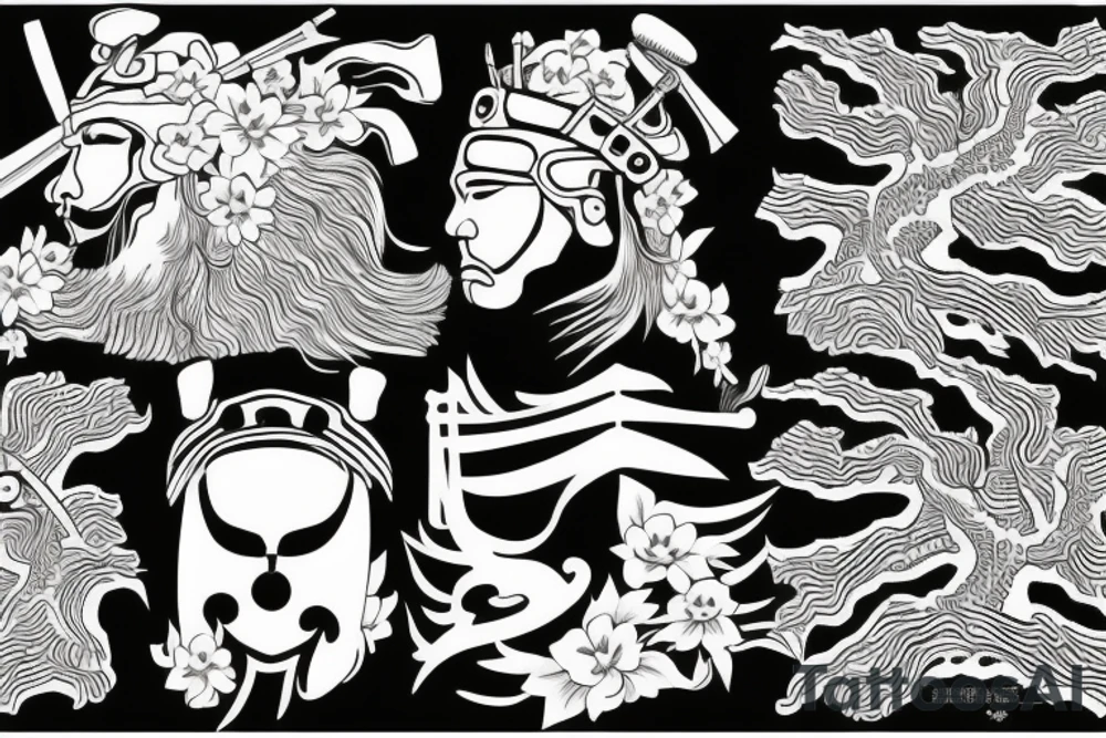 Samurai at peace with tree tattoo idea