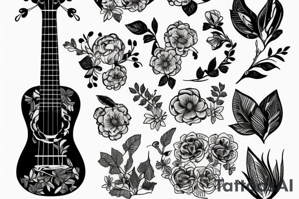 Florals wrapped around a ukulele tattoo idea