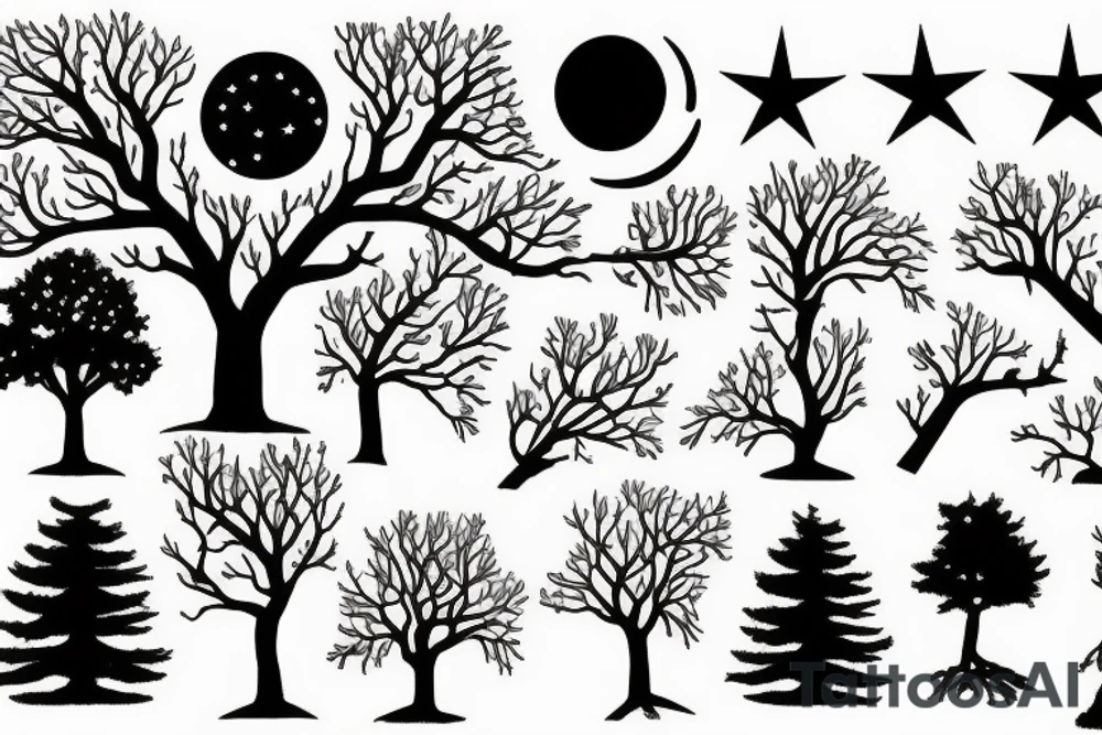 tree moon and stars tattoo idea