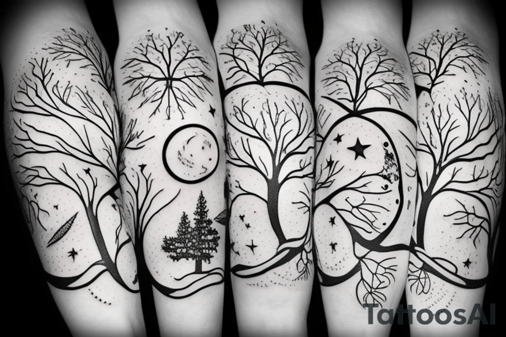 tree moon and stars tattoo idea