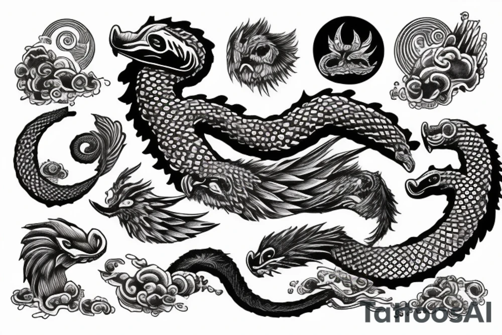 Clouds with Quetzalcoatl tattoo idea