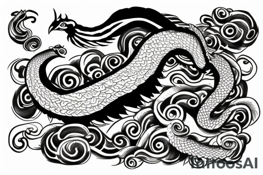 Clouds with Quetzalcoatl tattoo idea