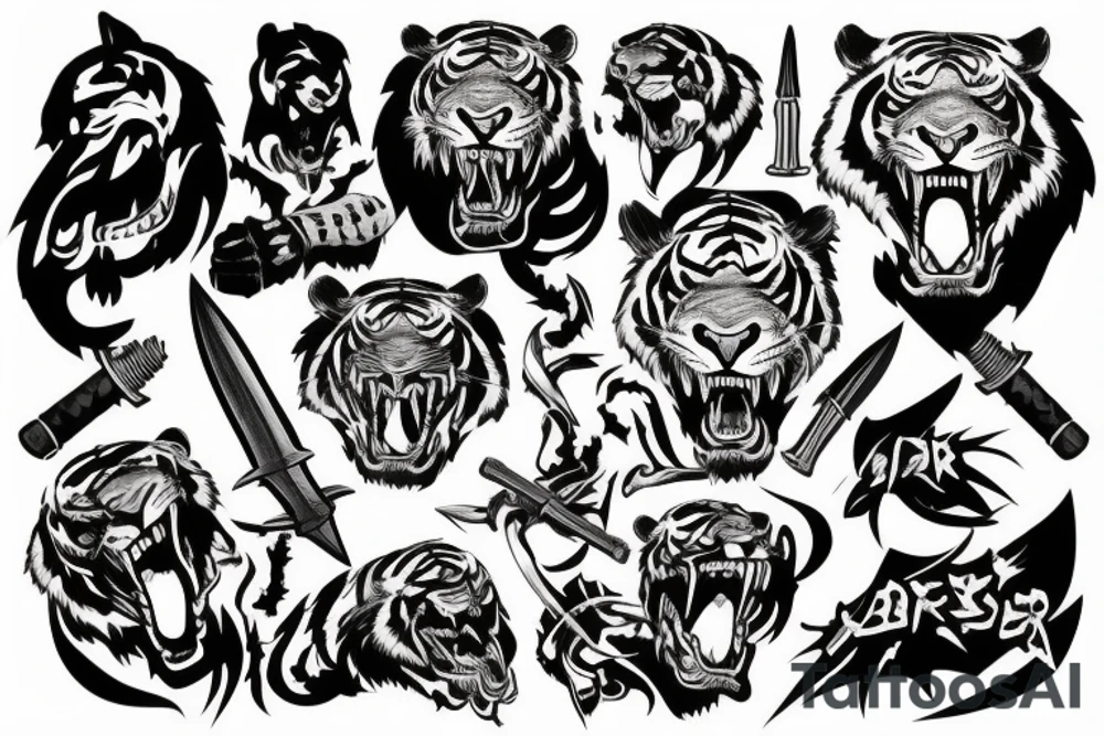 Saber took tiger skull with dagger through it tattoo idea