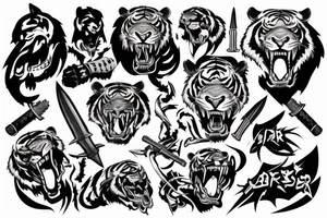 Saber took tiger skull with dagger through it tattoo idea