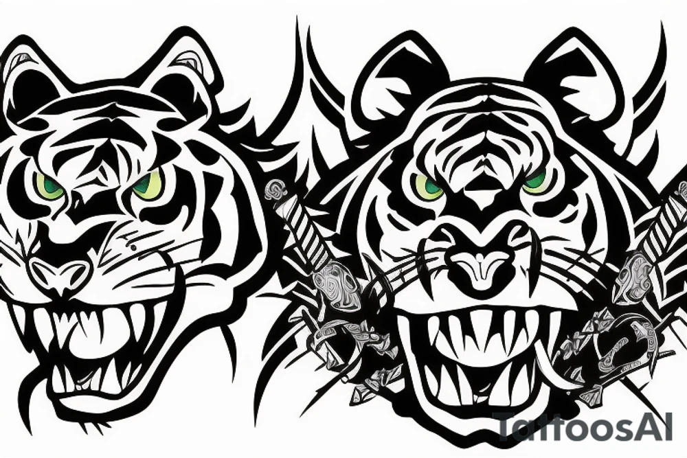 Saber took tiger skull with dagger through it tattoo idea