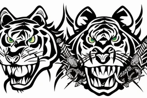 Saber took tiger skull with dagger through it tattoo idea