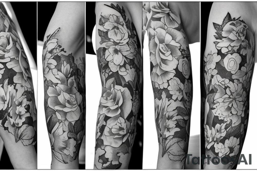 Floral Sleeve. Lily of the Valley. Roses. Lavendar. Poppies. Carnation. tattoo idea