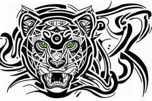 A Panther with a third eye and psychedelic themes tattoo idea