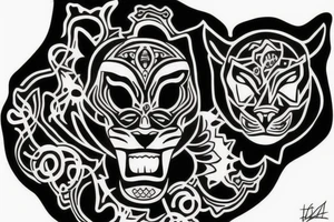 A Panther with a third eye and psychedelic themes tattoo idea