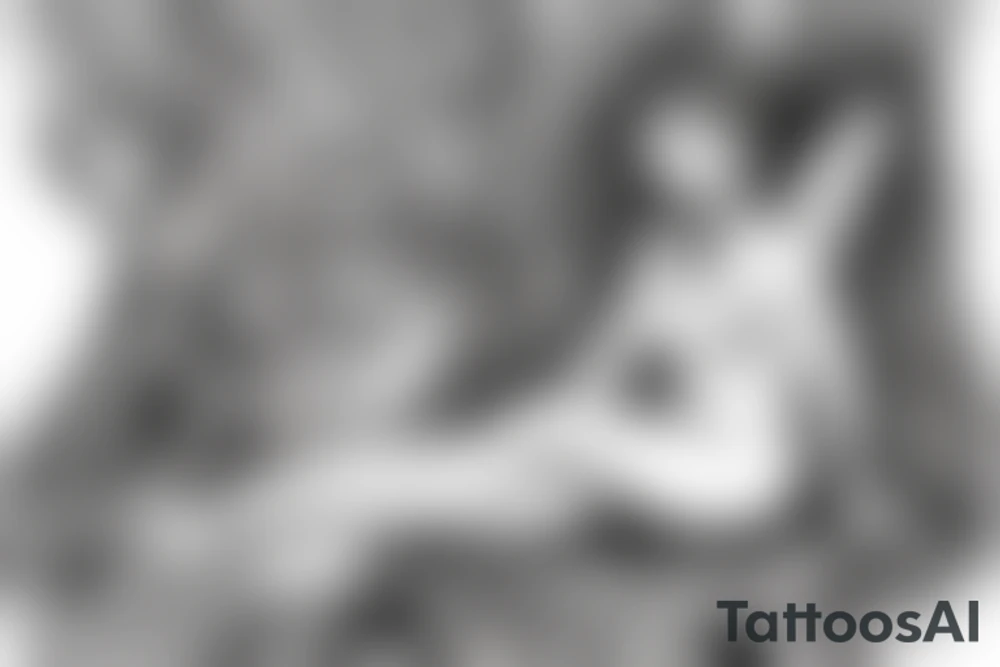 fairy sitting on tree stump in forest tattoo idea