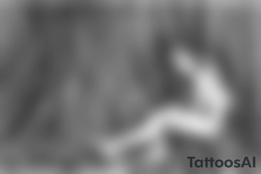fairy sitting on tree stump in forest tattoo idea