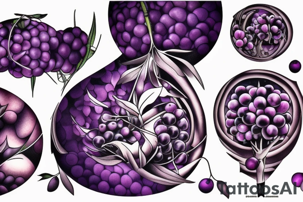 A pair of large,, round, and dark purple berries, connected by a stem. tattoo idea
